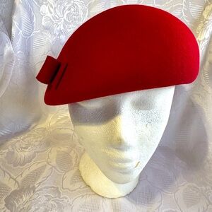 Elegant Red Beret with Bow Accent by Kate Landry